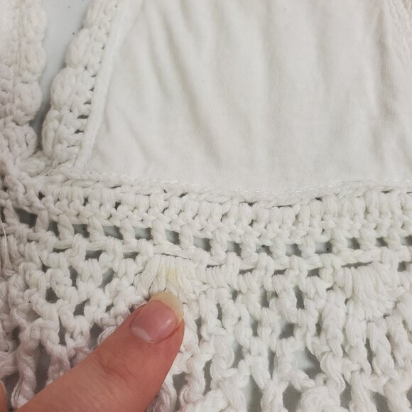 Womens Coachella Festival Fringe Crochet Halter Top Size XXS White Cropped Beach - Picture 9 of 11